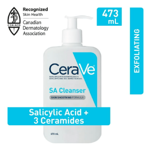 CeraVe SA Smoothing Cleanser 473ml – Salicylic Acid Face Wash with 3 Essential Ceramides for Normal Skin